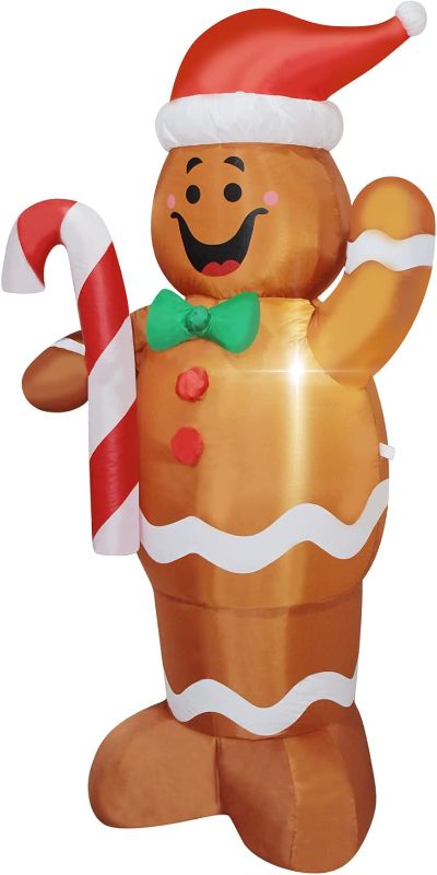 Photo 1 of Christmas Inflatable Snowman/Nutcracker/Santa Claus Lighted Blow Up Christmas Yard Decoration with Built in Fan and Anchor Ropes (Gingerbread Man)