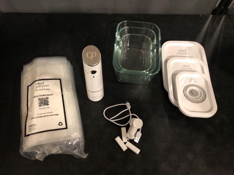Photo 1 of Chef Preserve Compact Vacuum Sealer for Food (Vacuum Sealer Machine + 3 Glass Vacuum Containers + 30 Reusable Vacuum Bags) Powerful Handheld Vacuum Seal Machine, Seal Meal Saver, Portable Food Sealer