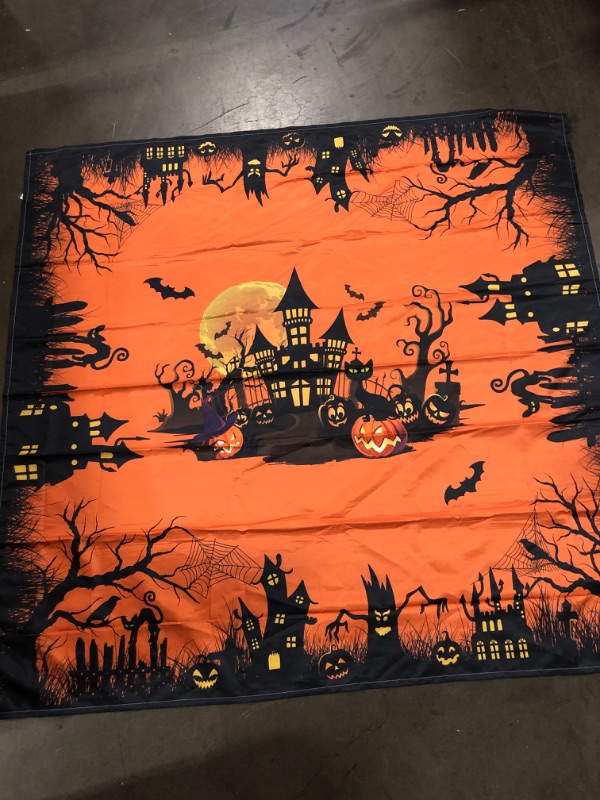 Photo 1 of Halloween Tablecloth 60x84 Inches Rectangle - Orange Halloween Table Decorations - Spider Web Jack's Larntern Table Decor for Party
