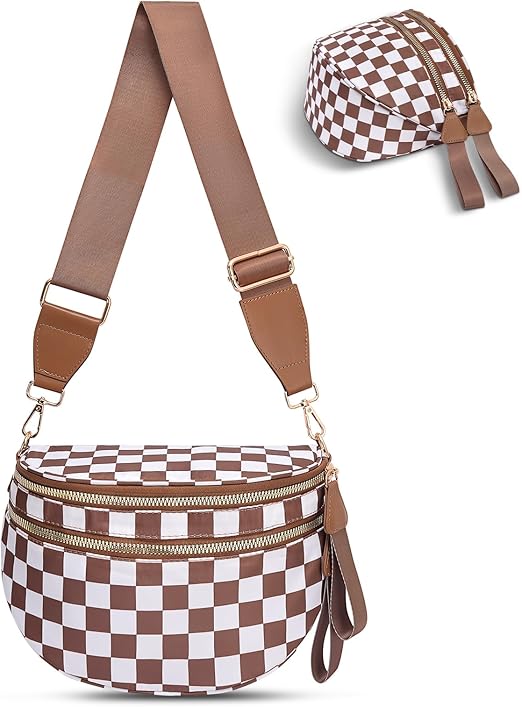 Photo 1 of Checkered Crossbody Bag,Nylon Bum Bags for Women Crossbody,Spacious Sling Bag Purse Fanny Packs with Shoulder Strap