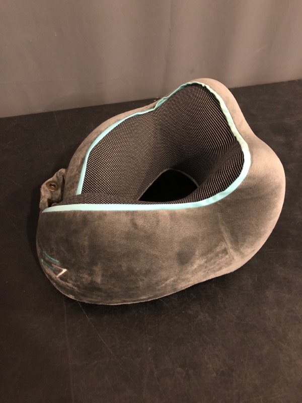 Photo 1 of FLOWZOOM Memory Foam Travel Pillow for Airplanes & Car Rides - Adjustable Airplane Pillow with 360° Chin and Neck Support for Comfy Naps, Extra-Soft Washable Neck Pillow Cover, Squeezy Mesh Bag - Grey