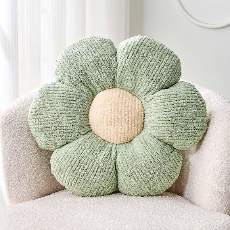 Photo 1 of Flower Throw Pillow, Soft Sage Green 14.9" Shaped Floor Pillow for Home Decor, Cute Aesthetic Plush Decorative Pillows for Bed, Sofa, Couch
