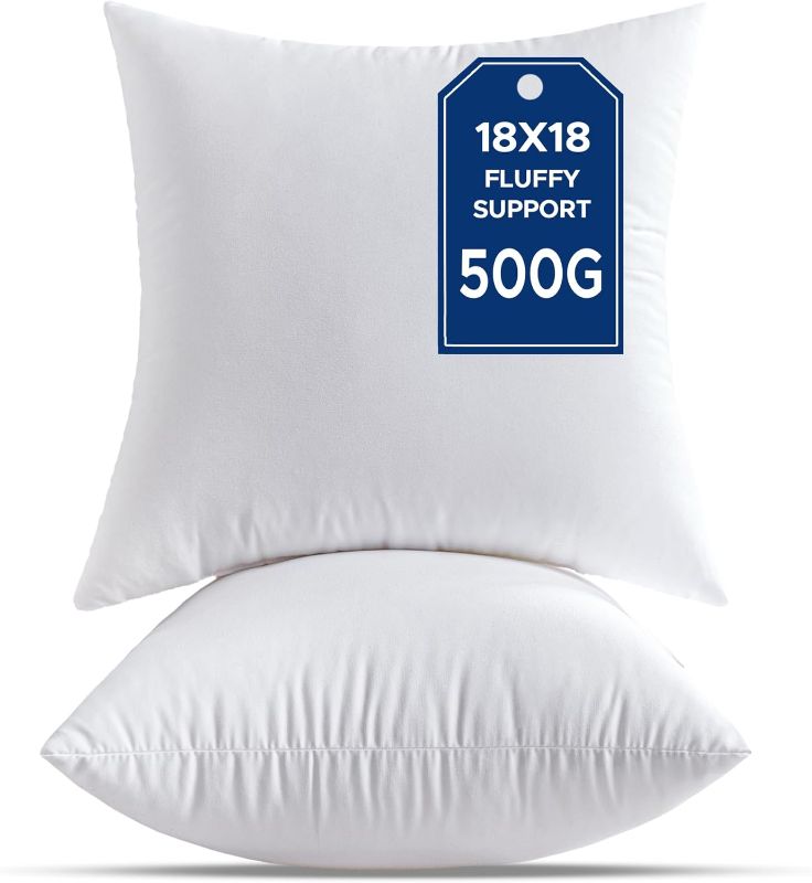 Photo 1 of 18 x 18 Throw Pillow Inserts Pack of 2 Medium White Decorative Square Pillows for Couch Bed Sofa Cushion Sham Stuffer Indoor