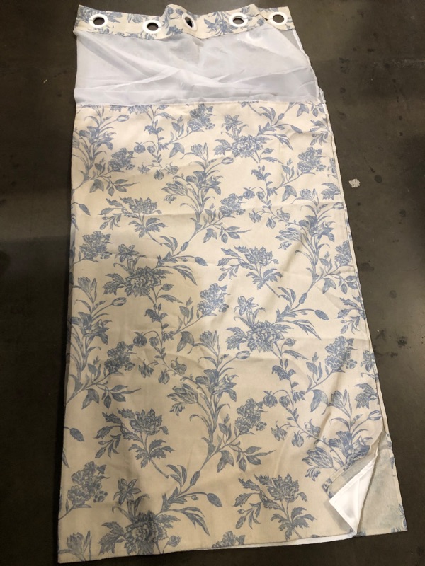 Photo 1 of No Hook Shower Curtain with Snap in Liner Blue Floral Cotton Linen Cottagecore Shower Curtain for Bathroom 72" W x 75" L