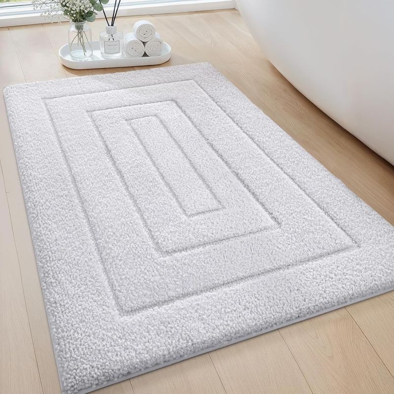 Photo 1 of Color&Geometry Ultra Soft Bathroom Rugs Non Slip Washable,Absorbent Bath Mat Quick Dry,Premium Microfiber Plush Bathroom Rug for Bathtub and Shower Floor,White,17"x30"