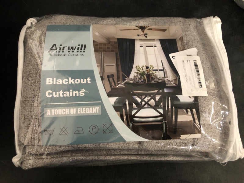 Photo 1 of Airwill Linen Curtains 96 inches Long 100% Blackout Drapes 2 Panels Set for Bedroom Living Room Black Out Darkening Curtain Thermal Insulated Back tab Rod Pocket(52x96 Inch,Light Grey)