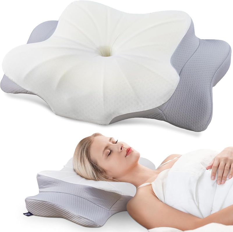 Photo 1 of DONAMA Cervical Pillow for Neck and Shoulder,Contour Memory Foam Pillow,Ergonomic Neck Support Pillow for Side Back Stomach Sleepers with Pillowcase