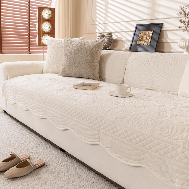 Photo 1 of Couch Cover Sofa Covers Washable, Velvet Fleece Sofa Slipcovers for 3 Cushion Couch, Non-Slip Furniture Protector for Dog Pet, L Shaped Recliner Sectional Couch Cover White,36"X63"(Only 1 Pcs)
