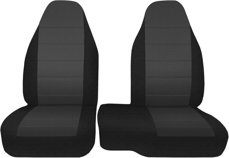 Photo 1 of 2Pcs 60/40 Cloth High Back Bench Seat Cover Fit for Ford Ranger XLT Front 1998 1999 2000 2001 2002 2003 Without Console Cover Black