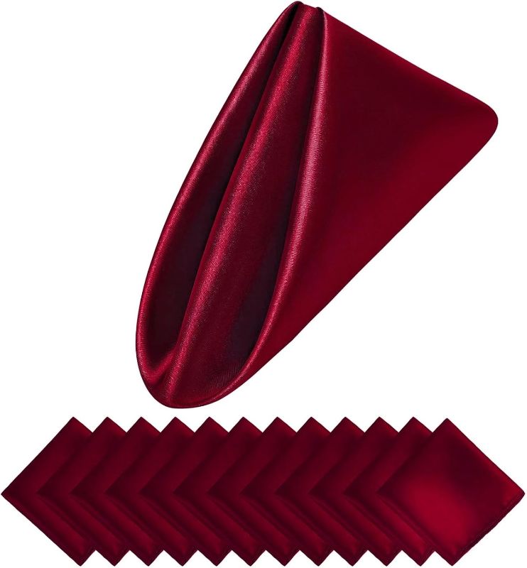 Photo 1 of Cloth Napkins 100PCS Christmas Red Satin Napkins, 30x30cm Square Satin Napkins Silky Soft Dinner Napkins for Wedding Thanksgiving Decoration(Dark red)