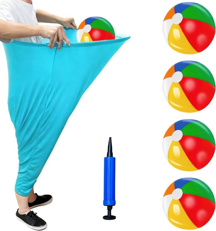 Photo 1 of 6 PCS Granny Pants Yard Game Set, Oversized Blue Pants with 4 Colorful Bouncy Balls & 1 Air Pump, Outdoor Tossing Games for Adults Family Birthday Christmas Party Backyard Reunion Gatherings