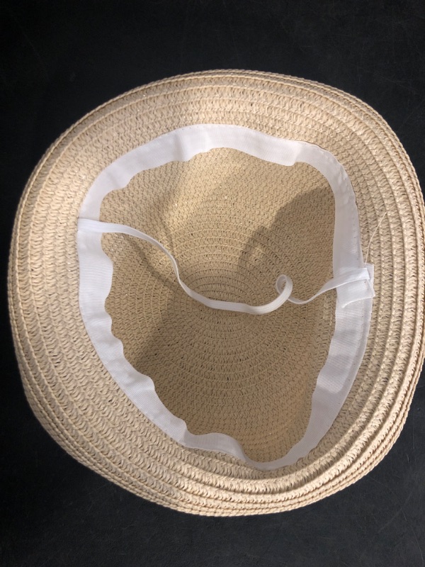 Photo 1 of BinaryABC Summer Straw Sun Hat for Women & Kids (Fits Head Circumference 57cm) | Lightweight Bowler Beach Cap for Small Heads,Adjustable & Breathable – Beige