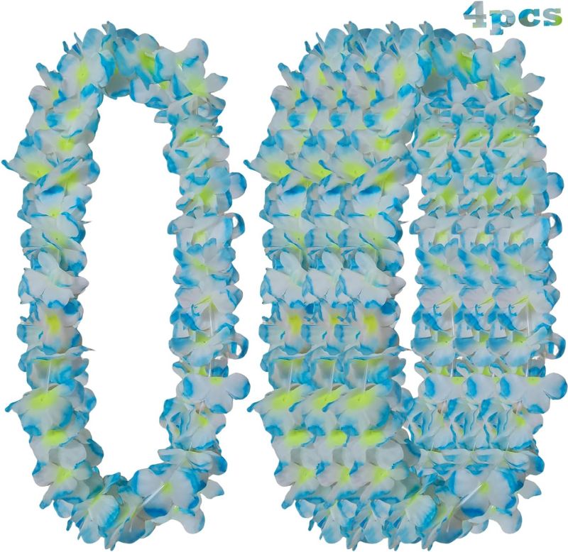 Photo 1 of 4Counts Thickened Hawaiian Leis Bulk, Christmas Flower Necklace Gender Reveal Blue Leis Baby Shower Luau Party Supplies, Hawaii Floral Garland Graduation Lei Birthday Fall Wedding Favors