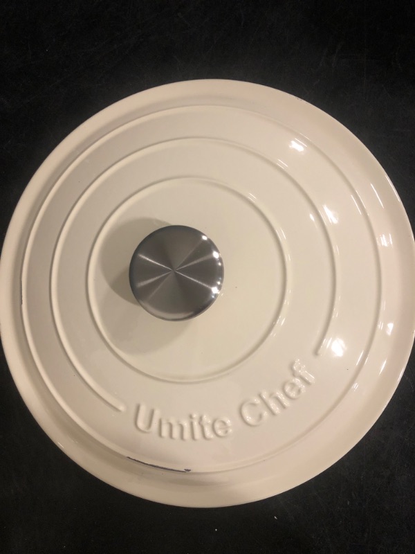 Photo 1 of Enameled Cast Iron Dutch Oven - Umite Chef 5QT Pot with Lid & Cotton Potholders - Heavy-Duty Cookware for Bread Baking, Braising, Stews, Roasting(Cream White)