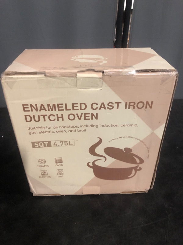 Photo 1 of Enameled Cast Iron Dutch Oven - Umite Chef 5QT Pot with Lid & Cotton Potholders - Heavy-Duty Cookware for Bread Baking, Braising, Stews, Roasting(Cream White)