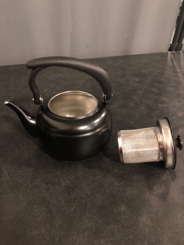 Photo 1 of 50 oz/1500ml Stainless Steel Steeping Teapot with Infuser for Loose Leaf Tea, Metal Tea Steeper Pot Coffee Water Kettle for Stovetop, Tea Maker for Hotels, Restaurant, Home, Kitchen, Black