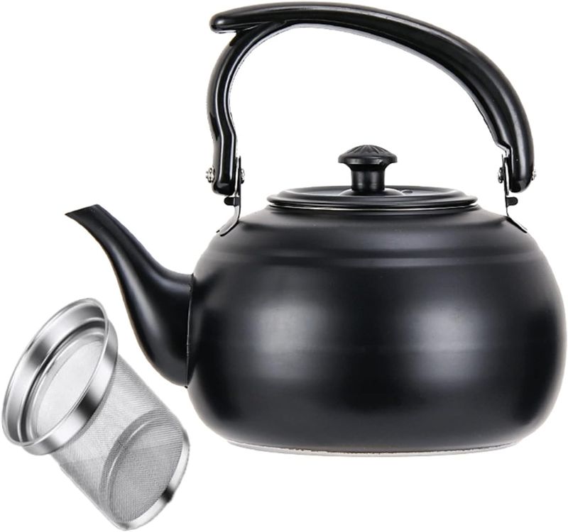 Photo 1 of 50 oz/1500ml Stainless Steel Steeping Teapot with Infuser for Loose Leaf Tea, Metal Tea Steeper Pot Coffee Water Kettle for Stovetop, Tea Maker for Hotels, Restaurant, Home, Kitchen, Black