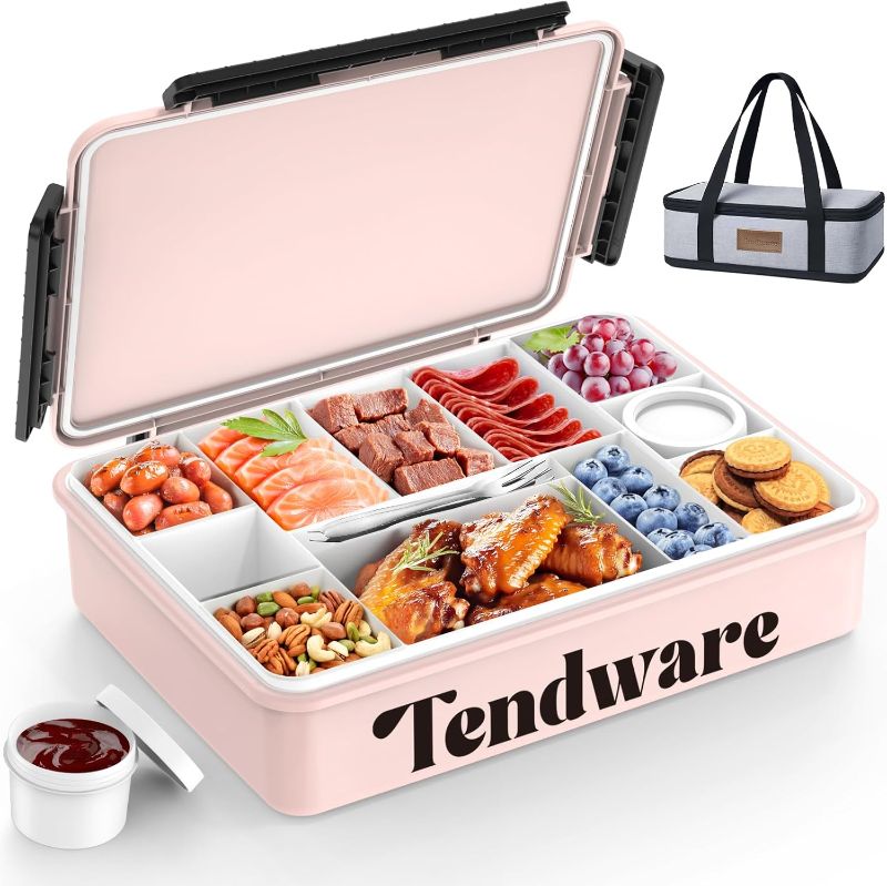 Photo 1 of Chilled Portable Snackle Box Container with Reusable Ice Pack Bonus Insulated Bag 2Dip Container Divided Serving Tray Beach Essentials for Charcuterie Road Trip Picnic Family Party