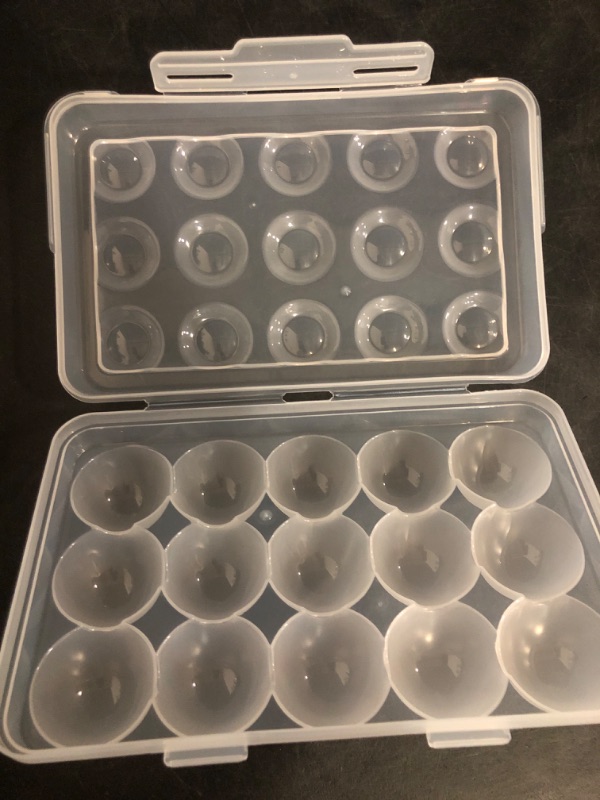 Photo 1 of Egg Holder Camping, Egg Holder for Fridge, Egg Organizer for Refrigerator, Portable Egg Tray with Lid, Stackable Egg Storage with Safety Buckle, 15 Grid Egg Container, Clear White