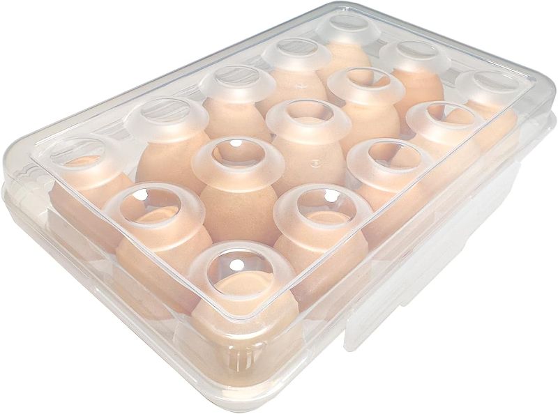 Photo 1 of Egg Holder Camping, Egg Holder for Fridge, Egg Organizer for Refrigerator, Portable Egg Tray with Lid, Stackable Egg Storage with Safety Buckle, 15 Grid Egg Container, Clear White
