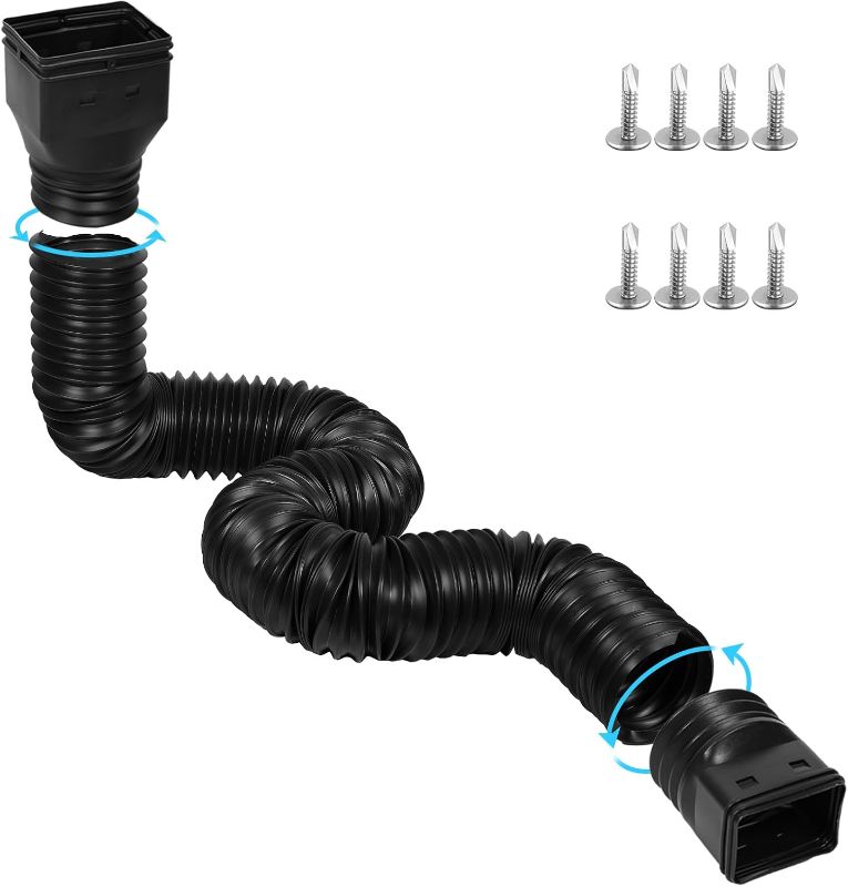 Photo 1 of 11.5ft Long Gutter Downspout Extensions Flexible, Drain Downspout Extender, Down Spout Drain Extender, Gutter Connector Rainwater Drainage, Extendable from 2.6ft to 11.5ft(Black)