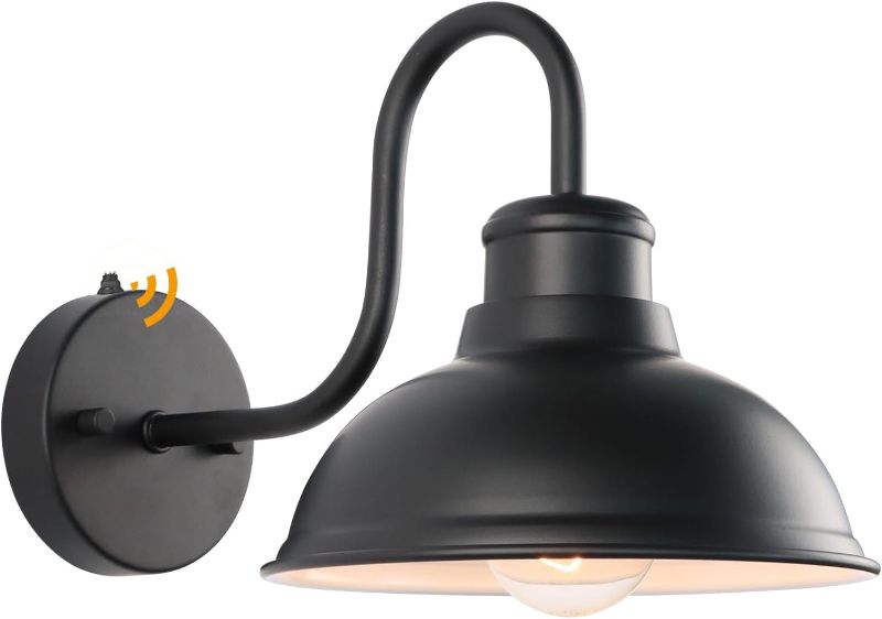 Photo 1 of Dusk to Dawn Outdoor Wall Sconces, Exterior Farmhouse Gooseneck Barn Light, Vintage Matte Black Outside Wall Mount Light Fixture, Anti-Rust Waterproof Outdoor Light for Porch Garage