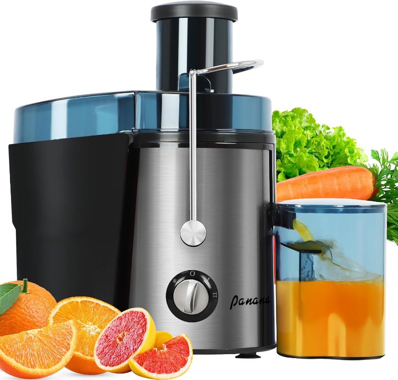 View 1 of Panana Centrifugal Juicer Extractor with Wide Mouth 2.5” Feed Chute for Fruit Vegetable, Easy to Clean, Stainless Steel, BPA-free (Silver)