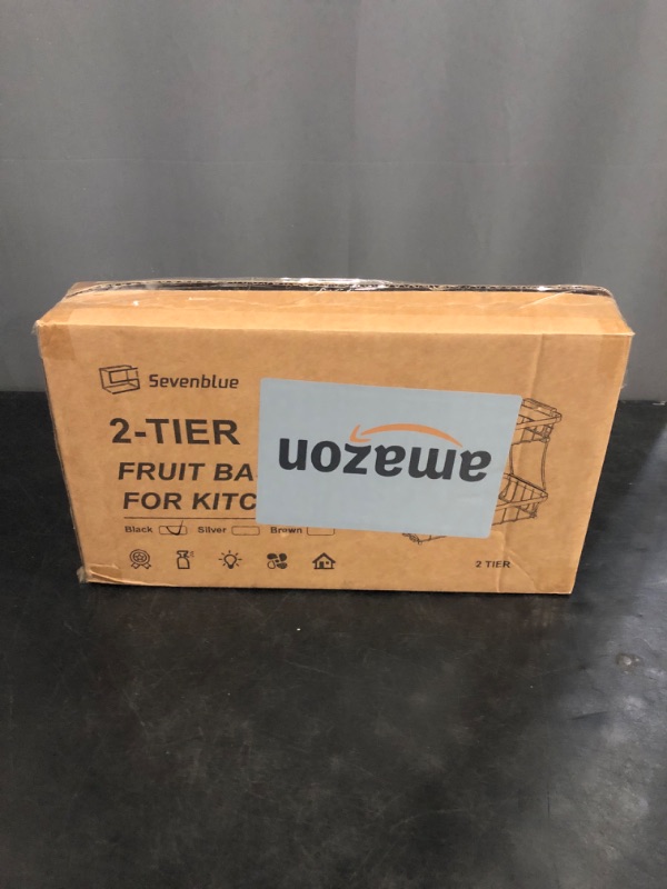 Photo 1 of 2 Tier Fruit Basket for Kitchen Counter with 2 Mobile Banana Hangers, 2025 Pro Detachable Metal Fruit Bowl with Wooden Handle, Fruit Holder for Bread Snack Veggies with Protective Mats