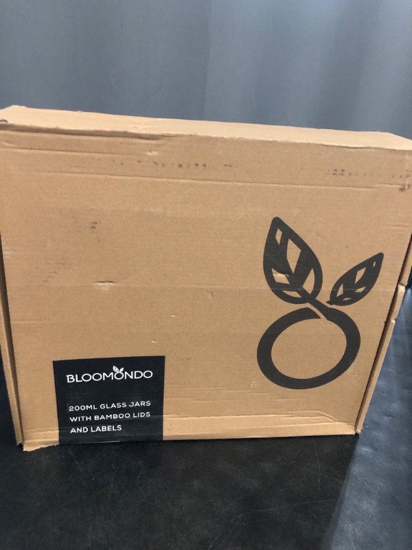 Photo 1 of Empty Spice Jars with Label Pack (12x Bamboo Lid Glass Jar). Small 6oz Spice Storage Bottles with 112 Printed Stickers and 48 Writable Pantry Labels for Seasoning Containers