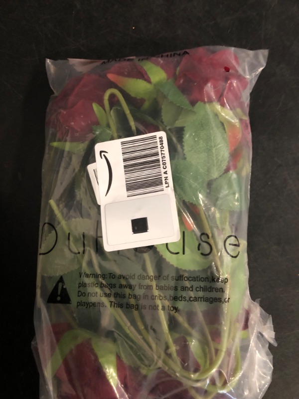 Photo 1 of DuHouse 10pcs Artificial Silk Roses Fake Flowers Bouquet Long Stems for Wedding Home Party Decoration(Dark Red)