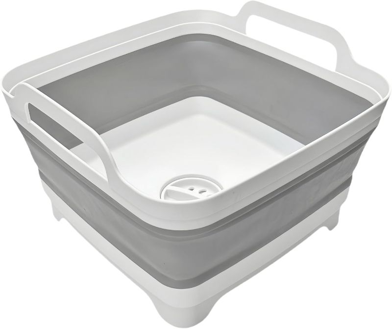 Photo 1 of Collapsible Wash Basin 9L, Foldable Dish Tub with Drain Plug, Portable Collapsible Dish Basin, Camping Sink for Washing Dishes, Laundry & Kitchen Use,Gray