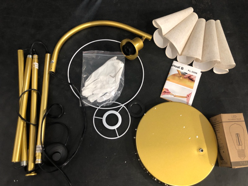 Photo 1 of Arc Floor Lamp with Remote and Stepless Dimmable Bulb, Colors Temperature & Brightness Adjustable, Gold Floor Lamps for Living Room Deep Beige Shade & Gold Pole