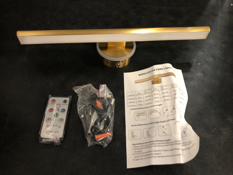 Photo 1 of Brass Picture Light, 16inches Battery Operated Picture Light,Wireless Art Light with Remote,Rechargeable Wall Lights for Painting,Gallery,Artwork,Portrait(Brass Gold)