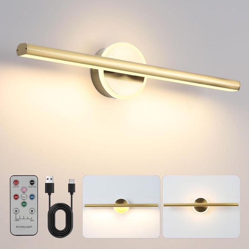 Photo 1 of Brass Picture Light, 16inches Battery Operated Picture Light,Wireless Art Light with Remote,Rechargeable Wall Lights for Painting,Gallery,Artwork,Portrait(Brass Gold)