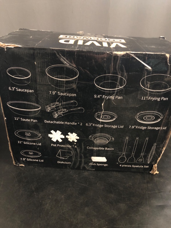 Photo 1 of 15Pcs Pots and Pans Set Non Stick, Cookware Sets with Detachable Handle, Nonstick RV Kitchen Cooking Tools Removable Handles, Oven Safe, Induction Fast, Stackable Induction Cookware,Black
