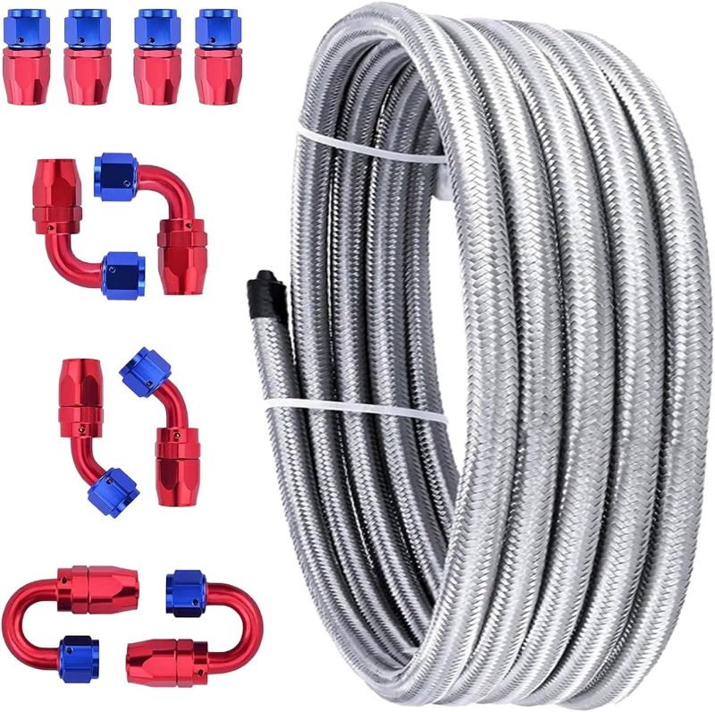Photo 1 of 6AN Fuel Line Kit - 20FT 3/8 Nylon Stainless Steel Braided CPE Fuel Hose with 10PCS Swivel Fitting Hose Ends Adapter