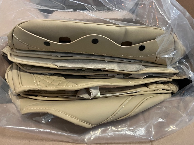 Photo 1 of FREESOO Beige Car Seat Cover Full Set - Faux Nappa Leather Seat Covers for Cars, Ultra Breathable Waterproof Front Seats Cushion Protectors with Lumbar Support, Universal Fit for Sedans SUVs Pickups