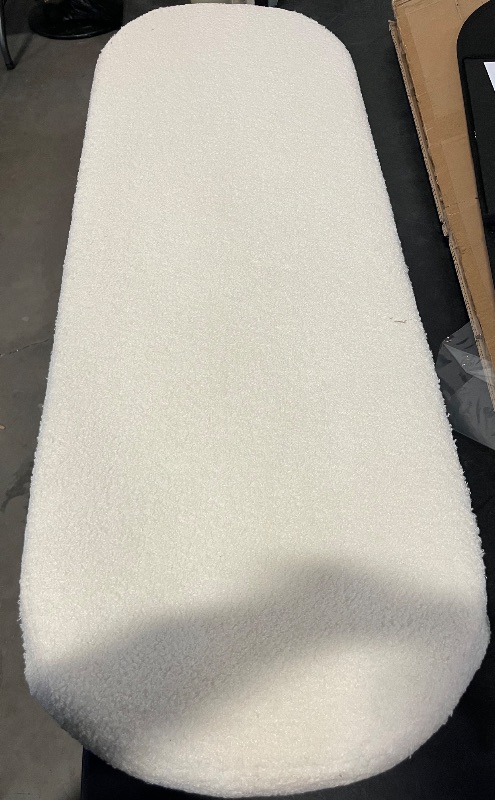 Photo 1 of PINPLUS Storage Ottoman Bench Tufted Oval Ottomans Bench Foot Rest, Chest Box Velvet Bench with Storage, 43"x15"x15" (White)
