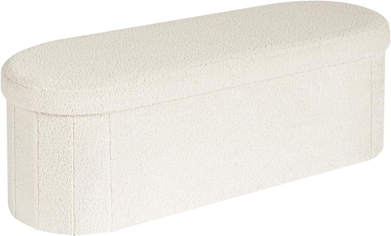 Photo 1 of PINPLUS Storage Ottoman Bench Tufted Oval Ottomans Bench Foot Rest, Chest Box Velvet Bench with Storage, 43"x15"x15" (White)
