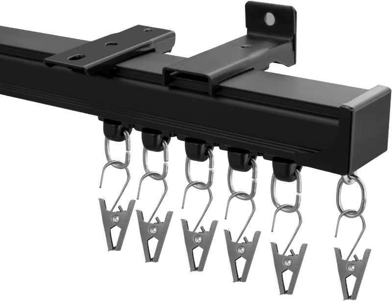 Photo 1 of Curtain Track Ceiling Mount heavy duty sliding Curtains Tracks rails Rod System Room Divider with clips 6-9ft Black
