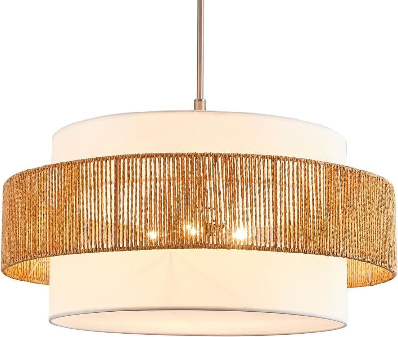 Photo 1 of 24” Boho Large Rattan Chandelier Light Fixture,6-Light Large Hand Woven Pendant Light Fixture Farmhouse Rustic Chandeliers for Kitchen Bedroom, Dining Room, Living Room, Hallway, Foyer
