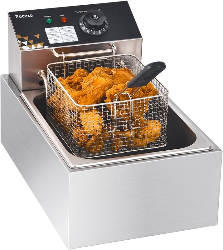 Photo 1 of Electric Deep Fryer 10L/10.5QT Stainless Steel Single Tank Commercial Fryer with Basket, 1700W 110V Countertop Deep Fryer for Home Kitchen and Restaurant Use with Oil Thermometer & Temperature Control