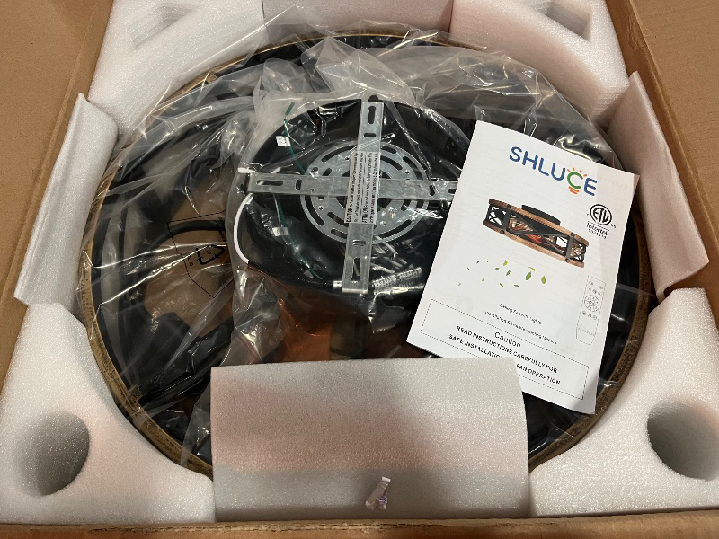 Photo 1 of 19" Farmhouse Flush Mount Caged Ceiling Fans with Lights, 6 Speeds, Rustic Low Profile Ceiling Fan with Light and Remote, Small Bladeless Ceiling Fans with Lights for Kitchen, Bedroom - ETL
