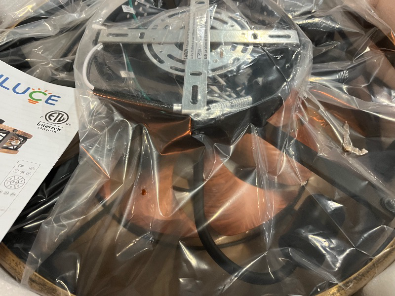 Photo 1 of 19" Farmhouse Flush Mount Caged Ceiling Fans with Lights, 6 Speeds, Rustic Low Profile Ceiling Fan with Light and Remote, Small Bladeless Ceiling Fans with Lights for Kitchen, Bedroom - ETL
