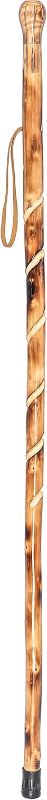 Photo 1 of Big Ball Head Twisted Style Wooden Walking Stick for Hiking with Compass (Nature Color, 48 Inches, One Piece)