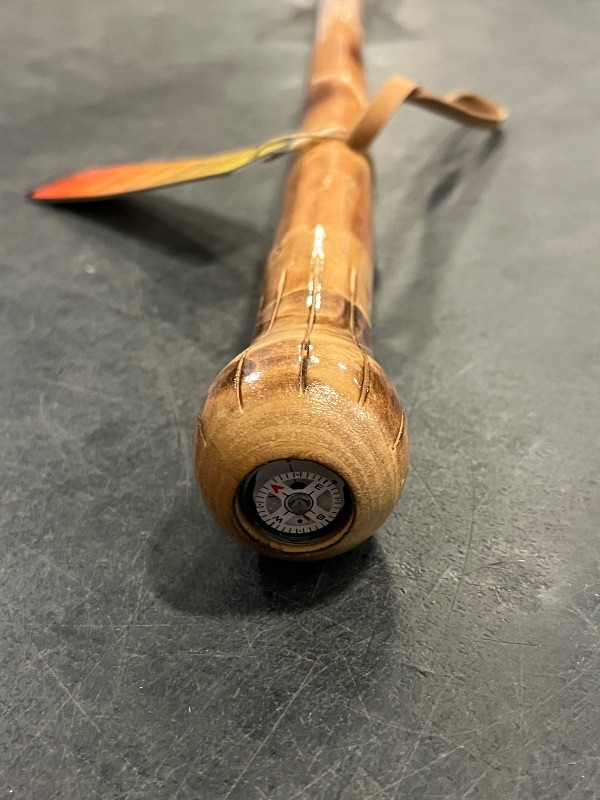 Photo 1 of Big Ball Head Twisted Style Wooden Walking Stick for Hiking with Compass (Nature Color, 48 Inches, One Piece)