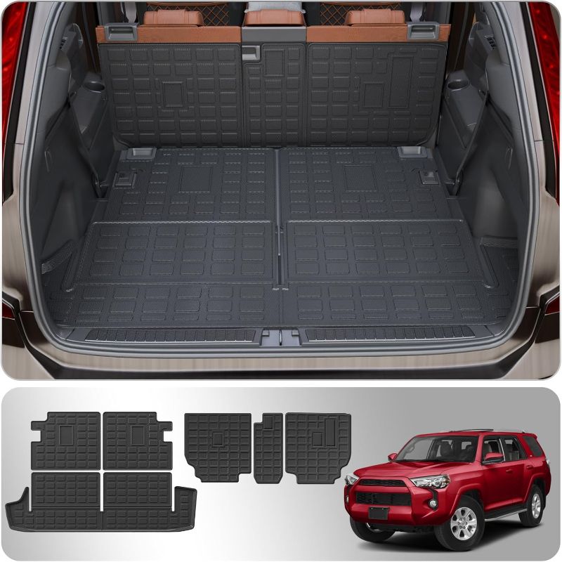 Photo 1 of Cargo Mat Compatible with 2010-2024 Toyota 4 Runner 7 Seat Trunk Mat Cargo Liner TPE Back Seat Cover Protector 2023 4Runner Accessories (Fit 7 Seat, Trunk Mat+2nd & 3rd Row Backrest Mats)
