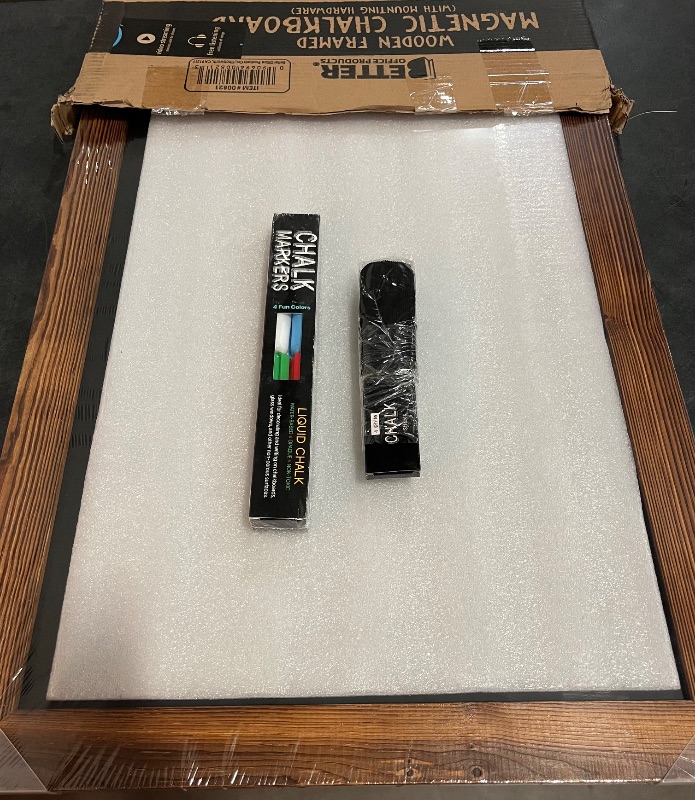 Photo 1 of Better Office Products Magnetic Wall Chalkboard Sign, X Large Size 20" x 30", Rustic Wood Frame, Vertical or Horizontal Wall Mount, Includes 4 Chalk Markers + Chalk and Eraser,(Rustic Brown)