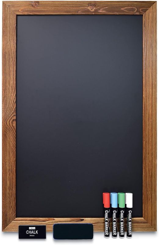 Photo 1 of Better Office Products Magnetic Wall Chalkboard Sign, X Large Size 20" x 30", Rustic Wood Frame, Vertical or Horizontal Wall Mount, Includes 4 Chalk Markers + Chalk and Eraser,(Rustic Brown)