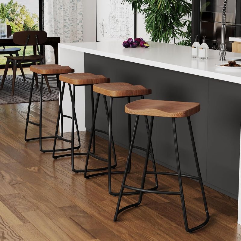 Photo 1 of Alunaune 26" Metal Bar Stools Set of 4, Saddle Seat Backless Counter Height Barstools Kitchen Island Counter Stool Dining Chairs-Brown
